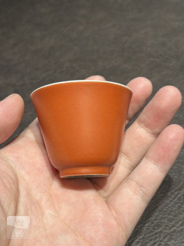 清康熙 珊瑚红釉酒圆 - 图4